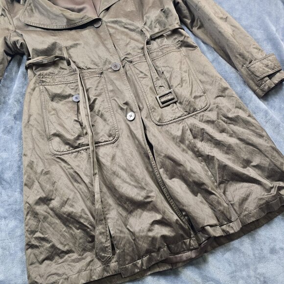 DKNY Womens Brown Trench Coat Lightweight Tie Waist Jacket Large - Picture 10 of 16